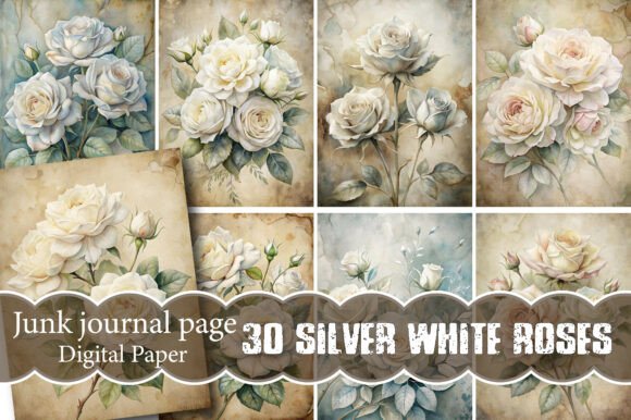 Download Silver White Roses Junk Journal Pages - Roses junk journal pages Collection