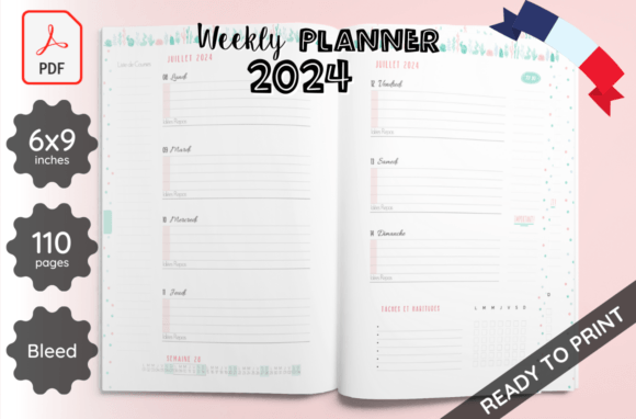 Download French Weekly Planner 2024 KDP Cactus - 2024 kdp Collection
