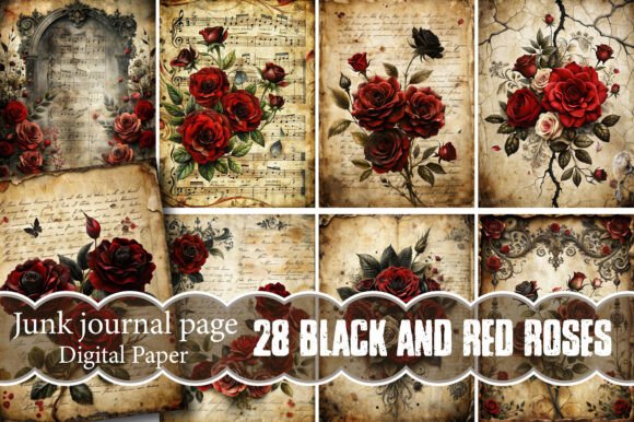 Download Black and Red Roses Junk Journal Pages - Roses junk journal pages Collection
