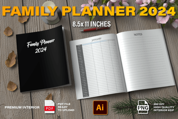 Download Monthly Family Planner 2024 KDP Interior - 2024 kdp Collection
