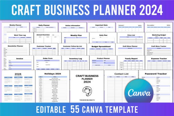 Download Editable Craft Business Planner 2024 KDP - 2024 kdp Collection