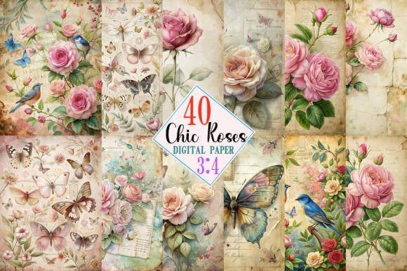 Download Shabby Chic Roses Junk Journal Pages - Roses junk journal pages Collection